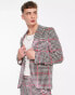 Twisted Tailor ribery skinny suit jacket in pink houndstooth check