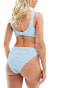 Peek and Beau Fuller Bust mid-rise bikini bottom in blue crinkle with flower hardwear