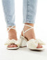 ASOS DESIGN Wide Fit Hitched bow detail mid block heeled sandals in ivory