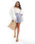 In The Style Plus exclusive elasticated waist denim paperbag short in light wash blue