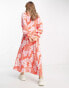 ASOS DESIGN plunge batwing maxi dress in pink splice print