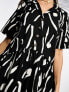 ASOS DESIGN twill collared button midi smock dress in mono blur print