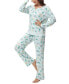 Women's Long Sleeve Notch Collar Top with Lounge Pants 2 Piece Pajama Set