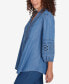 Petite Button Front Shirt with Embroidered Sleeves