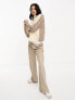 Vero Moda high neck spliced cable knit jumper in cream and brown