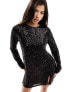 In The Style exclusive sequin split detail shift dress in black