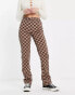 Only high waisted straight leg trousers in brown checkerboard