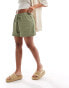 Mango linen mix drawstring relaxed shorts in khaki