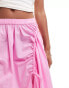 Monki poplin mini skirt with drawstring ruched detail in pink