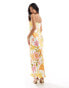 Forever New Petite satin slip midaxi dress in yellow and pink floral