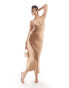 & Other Stories bias cut satin midi dress in soft brown