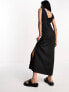 ASOS DESIGN soft denim sleeveless maxi dress with lace insert in washed black