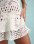 Miss Selfridge crochet knit frill hem mini dress in cream