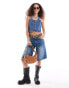 Noisy May halterneck denim waistcoat in mid blue wash