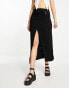 Stradivarius rustic twist midi skirt in black