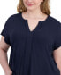 Plus Size Split-Neck Cap-Sleeve Top