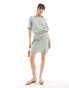 Vero Moda short sleeve cropped linen shirt co-ord in sage green