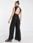 Topshop slash neck wide leg jumpsuit in black