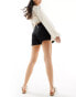 Stradivarius linen look wrap mini skort in black