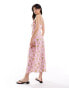 YAS cami maxi dress with lace detail and bow in pink floral spot print - MULTI