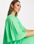 ASOS DESIGN dobby pleated midi dress with flutter sleeves and V detail in green