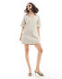 Pretty Lavish utility shirt mini dress in stone