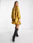 River Island tie back swing mini dress in gold satin