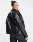 Extro & Vert oversized faux croc cropped trucker jacket in black