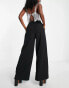 Flounce London satin wide leg trousers with pleated front in black