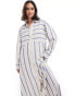 ASOS DESIGN oversized double point waist seam maxi shirt dress in stone and blue stripe