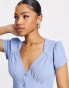 ASOS DESIGN bubble crepe cap sleeve tea button front jumpsuit in light blue