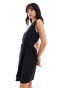 Vila linen blend wrap front mini dress with tie belt in black