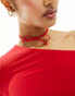 Fashionkilla slinky off shoulder top with neck tie in red