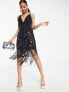 ASOS EDITION sequin cutwork cami midi dress with fringe in black