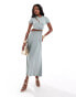 ASOS DESIGN modal cutout t-shirt beaded ruched maxi dress in sage green