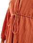 ASOS DESIGN raglan sleeve belt detail crinkle maxi dress in rust