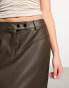 NA-KD faux leather midi skirt in dark olive