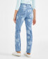 Petite Tulip Printed High Rise Natural Straight Jeans, Created for Macy's