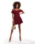 ASOS DESIGN chiffon mix bardot mini dress in wine