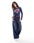 Miss Selfridge heart graphic tee with long sleeve in navy