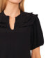 Women's Solid Ruffled Yoke Split Neck Knit Top