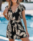 Women's Dark Tropical Flutter Sleeve Ruffle Hem Romper