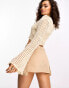 River Island Petite long sleeve button down crochet top in cream