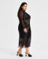 Trendy Plus Size Mesh-Overlay Long-Sleeve Dress