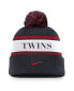 Men's Navy Minnesota Twins Team Stripe Peak Cuffed Knit Hat with Pom