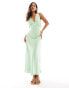 ASOS DESIGN vintage style V neck midi slip dress with delicate embroidery in sage