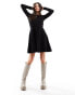 Y.A.S knitted fit and flare mini dress with lace cuff detail in black