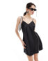 Miss Selfridge satin v neck mini slip dress in black