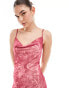 Pieces sheer scoop neck maxi cami dress in rose print