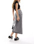 ONLY studded denim midi skirt with front slit in washed grey